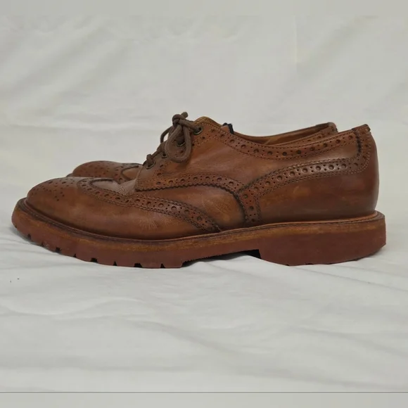 Brunello Cucinelli Cognac Leather Wing Tip Derby Oxfords 42 - Picture 1 of 16
